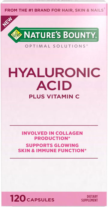 Nature's Bounty Optimal Solutions Hyaluronic Acid, Supports Glowing Skin and Immune Function, with Vitamin C, 120 Capsules