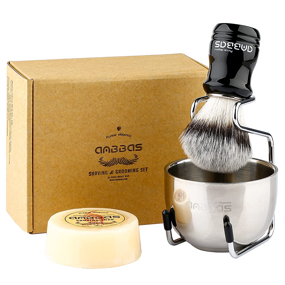 Anbbas Synthetic Badger Shaving Brush Set, 4In1 Shaving Kit With Stainless Steel Shaving Stand And Lathering Foam Bowl, 3.5Oz Natural Shaving Soap Puck Refill For Men Wet Close Shave