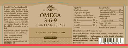 Solgar 1300 mg Omega 3-6-9, 120 Softgels - Fish Oil Supplement - Suppo