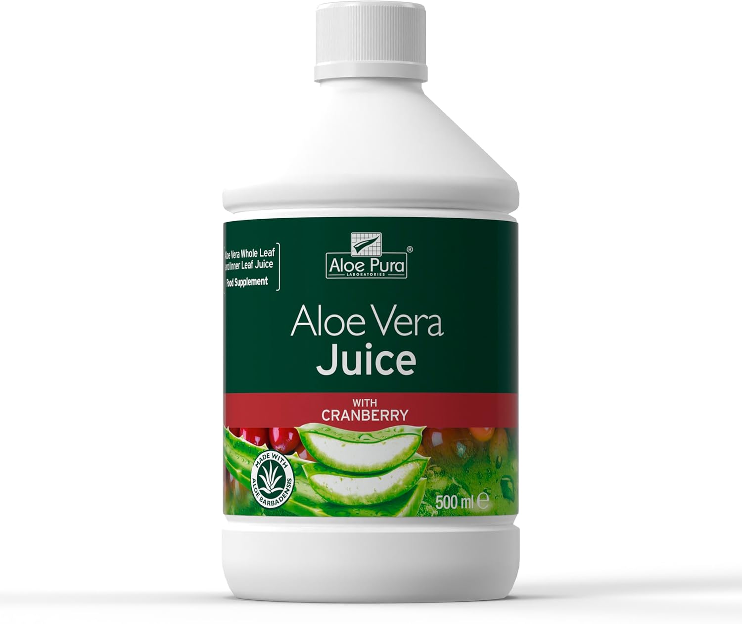 Aloe Pura Aloe Vera Juice With Cranberry , Natural , Vegan , Cruelty Free , Food Supplement, 500 Ml