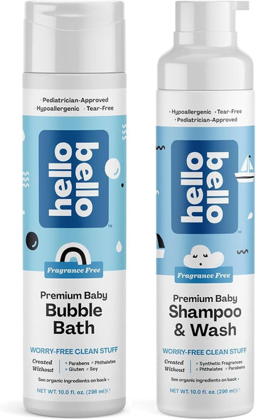 Hello Bello Baby Bubble Bath, Fragrance & Tear-Free Shampoo & Body Wash, Gentle Hypoallergenic, Ph-Balanced & Dermatologist-Tested, Vegan & Cruelty-Free, 10 Fl Oz Each