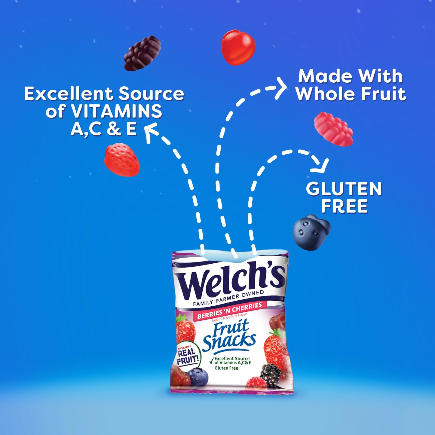 Welch's Fruit Snacks Bundle, Mixed Fruit, Berries 'N Cherries & Island Fruits, Gluten Free, Bulk Pack, Individual Single Serve Bags, 0.8 oz (Pack of 120)