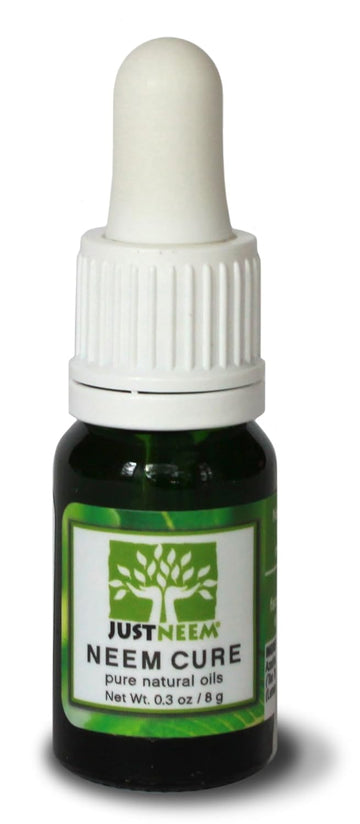 JustNeem Neem Cure Oil - Natural - Best on Acne, Psoriasis, Eczema, Rosacea, Cold Sores, Toe Nails, Bug and Spider Bites and Other Skin Irritations. with Dropper Cap Applicator. - 0.3 oz