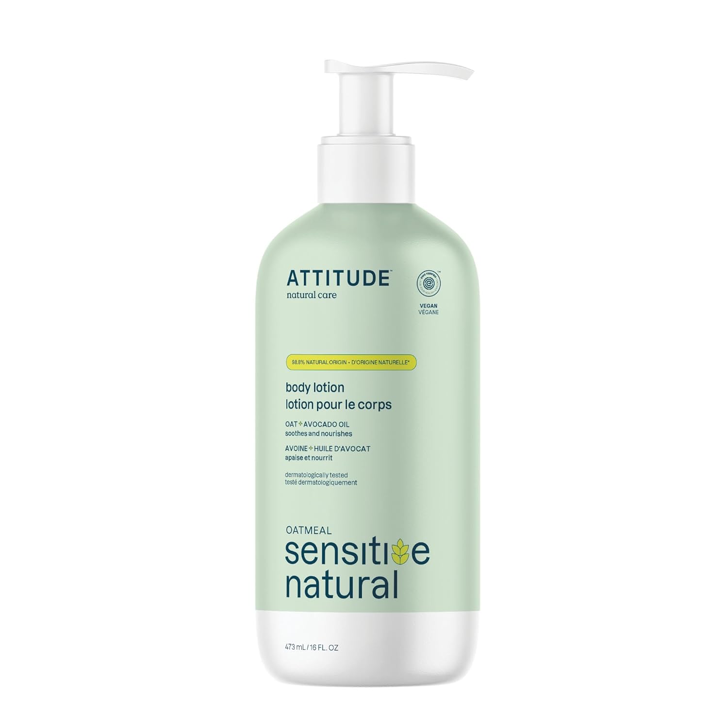 Attitude Body Lotion For Sensitive Skin With Oat, Ewg Verified, Dermatologically Tested, Vegan, Avocado Oil, 8 Fl Oz