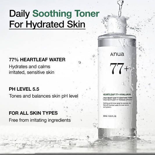 Anua Heartleaf 77 Soothing Toner I Ph 5.5 Trouble Care, Calming Skin, Refreshing, Hydrating, Purifying, Cruelty Free, Vegan,(250Ml / 8.45 Fl.Oz.)