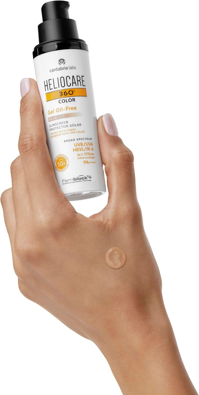 Heliocare 360 Color Gel Oil-Free Beige Spf 50 50Ml / Gel Sunscreen For Face/Daily Uva Uvb Visible Light Infrared-A Anti-Ageing Sun Protection/Matte Foundation Coverage