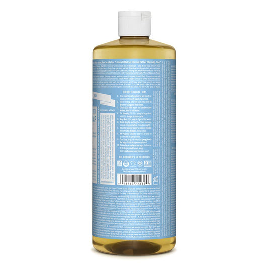 Dr. Bronner's - Pure-Castile Liquid Soap (Baby Unscented, 32 ounce) - Made with Organic Oils, 18-in-1 Uses: Face, Hair, Laundry and Dishes, For Sensitive Skin & Babies, No Added Fragrance, Vegan