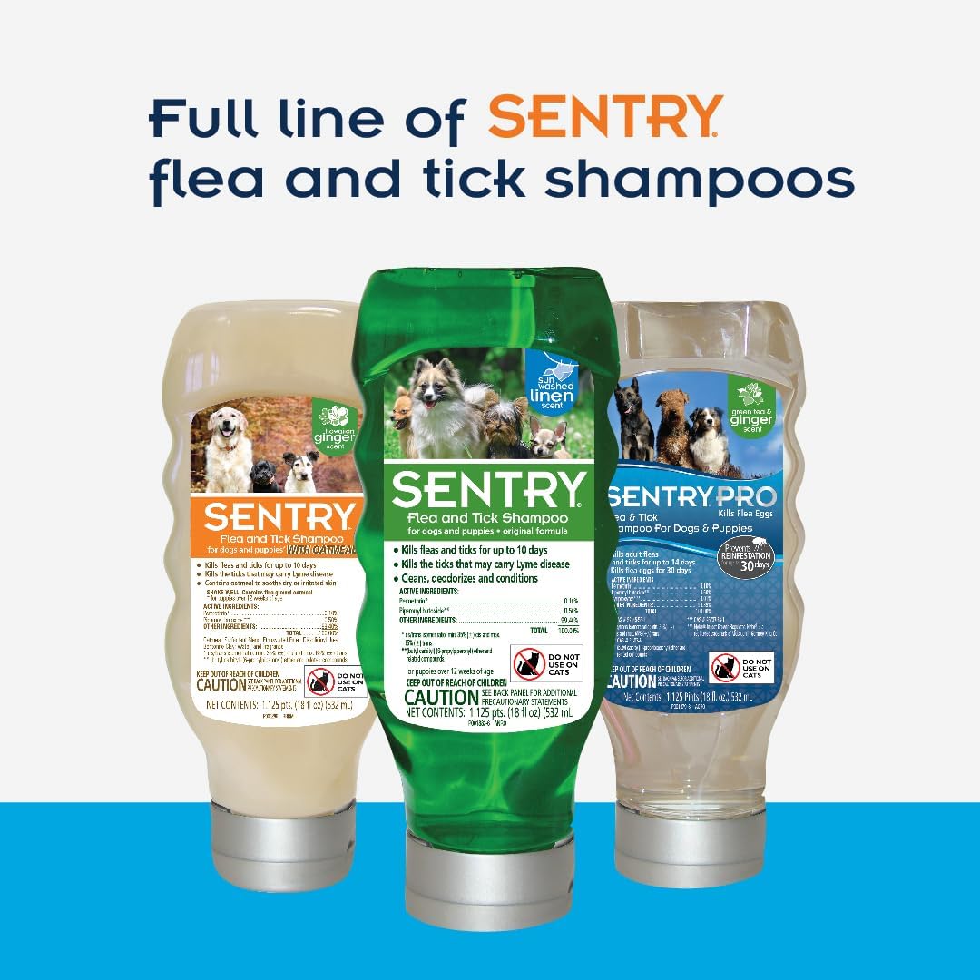 Pet Flea Control Shampoos : SENTRY PRO Flea and Tick Shampoo for Dogs, Rid Your Dog of Fleas, Ticks and Other Pests, Sunwashed Linen, 18 oz