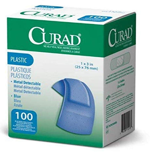 Curad Blue Flex-Fabric Adhesive Bandage, Metal-Detectable, 1" x 3", 100 Count (Pack of 2) : Health & Household