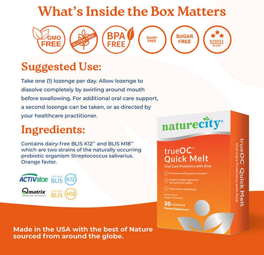 Naturecity Trueoc Oral Probiotics For Teeth And Gums With Aloe Vera | Fights Bad Breath In Adults & Children & Improves Upper Respiratory Health | Dental Probiotic Ft. Blis K12 Blis M18 Lozenges (30)