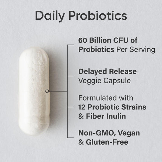 Sports Research Daily Probiotics With Prebiotics, 60 Billion Cfu - Vegan Capsules For Gut Health & Digestive Support, Probiotics For Women & Men - Non-Gmo Verified & Gluten Free - 30 Count