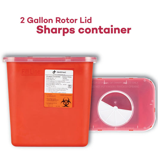 Dealmed Sharps Container, 2 Gallon Rotor Opening, Made In The Usa, Red (Pack Of 1)