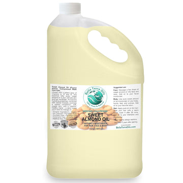 Bella Terra Oils Organic Sweet Almond Oil – 1 gallon, Deep Hydration, Nourishing, Light & Absorbent, Rich in Vitamins, Non-Greasy