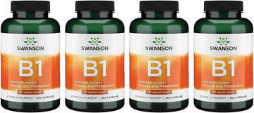 Swanson Vitamin B1 (Thiamin) - Promotes Healthy Metabolism And Provides Energy Support - Natural Vitamin Supplement Supporting Optimum Nerve Cell Function - (250 Capsules, 100Mg Each) 4 Pack