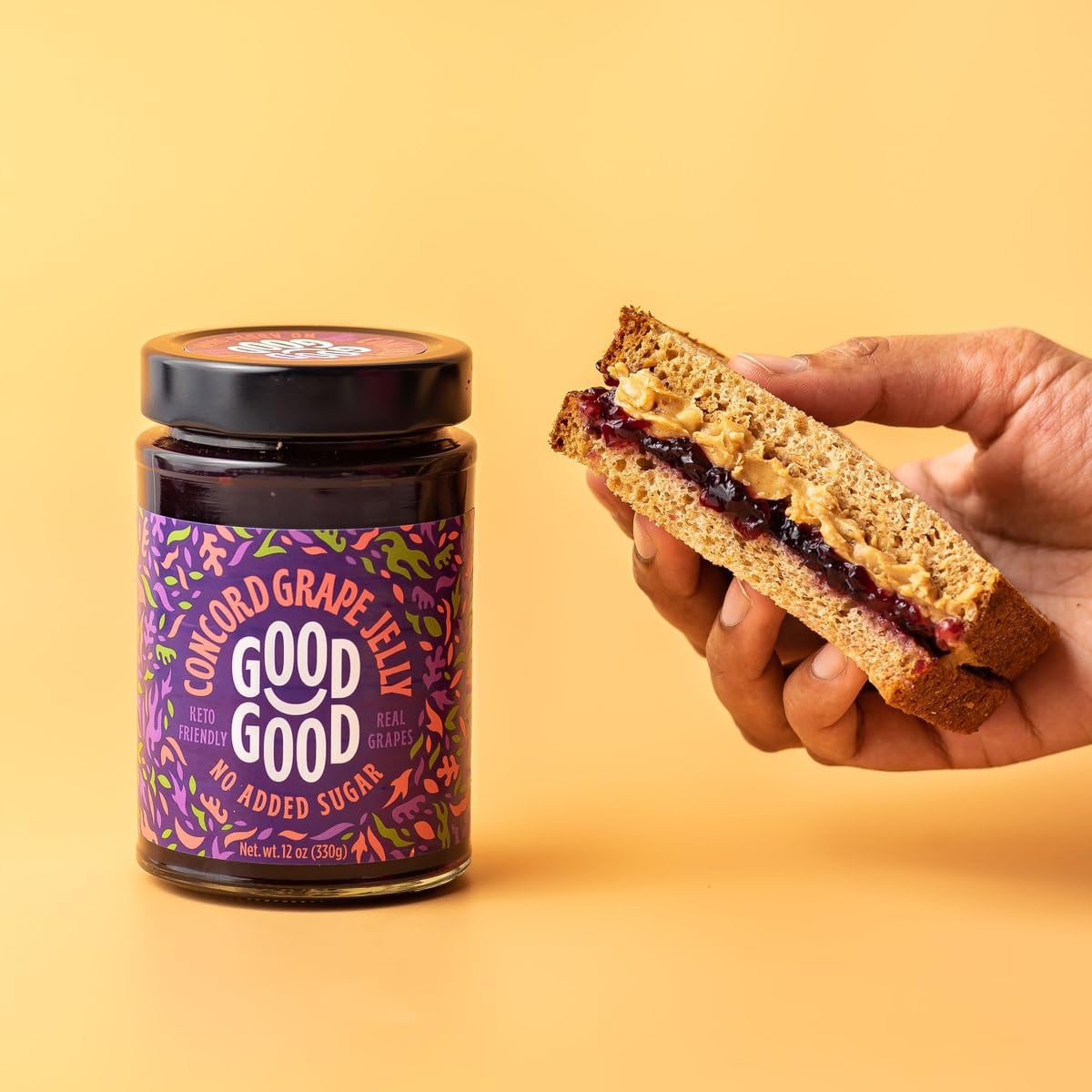 Good Good Sweet Concord Grape Jelly & Crunchy Peanut Butter - Keto Friendly - Low Carb & No Added Sugars - Vegan - Gluten Free - Preserves : Grocery & Gourmet Food