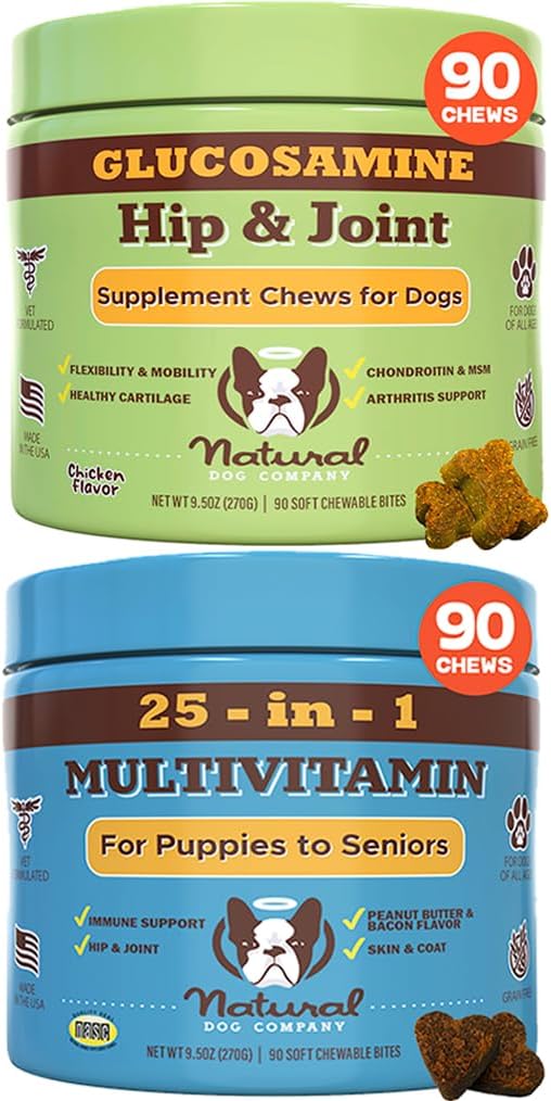 Natural Dog Company Dog Supplements For Seniors & Active Dogs - Multivitamin Chews & Hip & Joint Relief - Complete Nutritional Support For Joint Health, Vitamins For Dogs, Energy, & Vitality