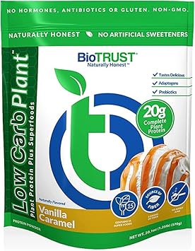 Biotrust Low Carb Plant, Delicious, Creamy, 20 Grams Of Clean, Complete, Plant-Based Protein, 5 Grams Fiber, 15 Superfoods, Vegan, Dairy-Free -14 Servings (Vanilla Caramel)