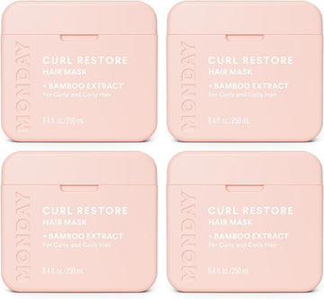 Monday Haircare 4 X 250 Ml Curl Restore Hair Mask With Bamboo Extract, Coconut Oil & Shea Butter For All Curls & Coils