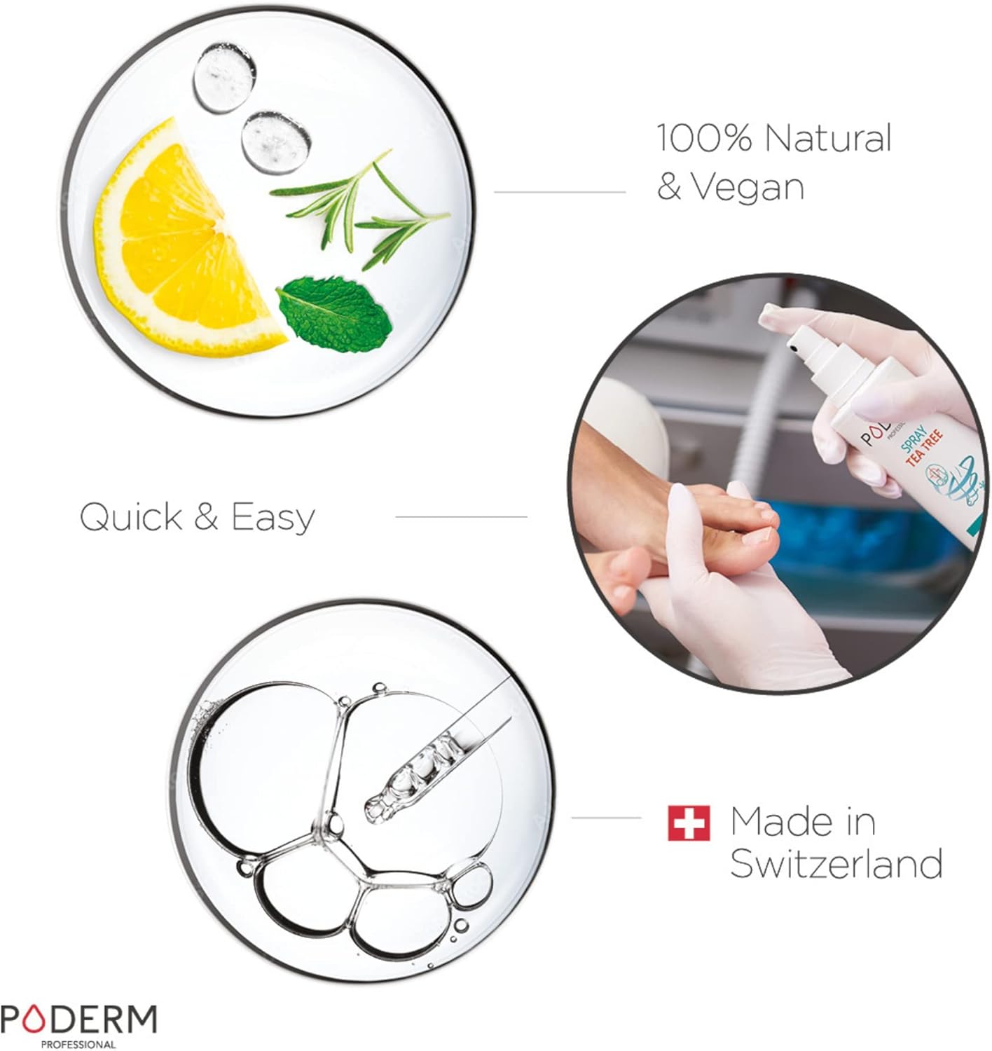 Poderm - Fungal Nail Infection Athletes Foot Spray Tea Tree 3-In-1 - Deodorising, Anti-Transpiration, And Purifying - Eliminates 99.9% Of Fungal Infections - Treatment For Feet - Swiss Made