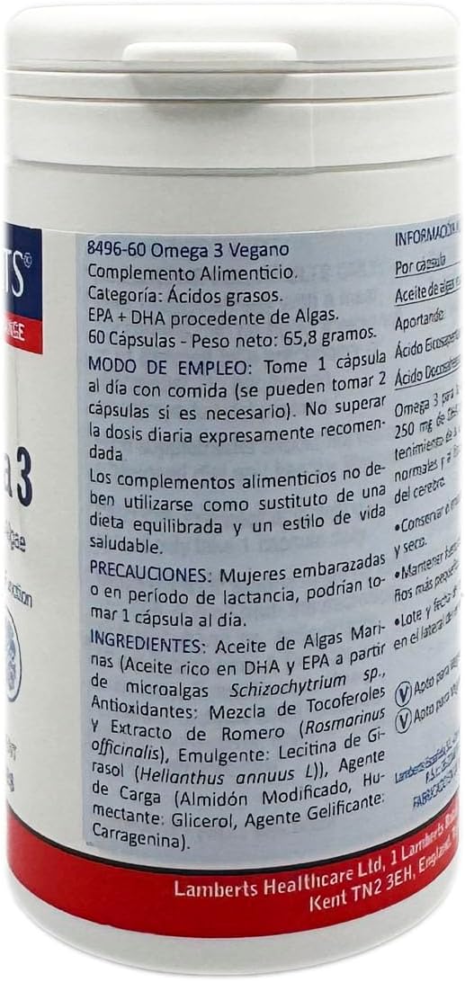 Lamberts Vegan Omega 3 DHA Algal Oil 60 Capsules : Amazon.co.uk: Health & Personal Care
