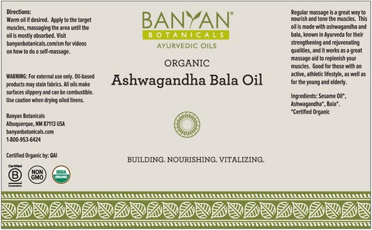 Banyan Botanicals Ashwagandha Bala Oil 34 oz - USDA Organic - Building