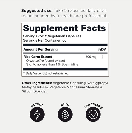 Toniiq Ultra Concentrated 500Mg Spermidine Supplements For Men And Women - Non-Synthetic Spermidine Standardized To No Less Than 1% Spermidine - 5Mg Spermidine Per Serving Rice Germ Extract