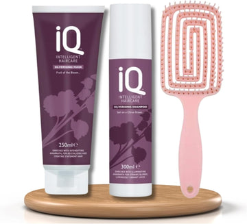 Iq Silverising Shampoo 300Ml. With Nourishing Mask 250Ml. Set, Complete With A Professional Detangling Hair Brush -Transform Your Hair Routine,Making Your Hair Feel Soft, Smooth, And Revitalized