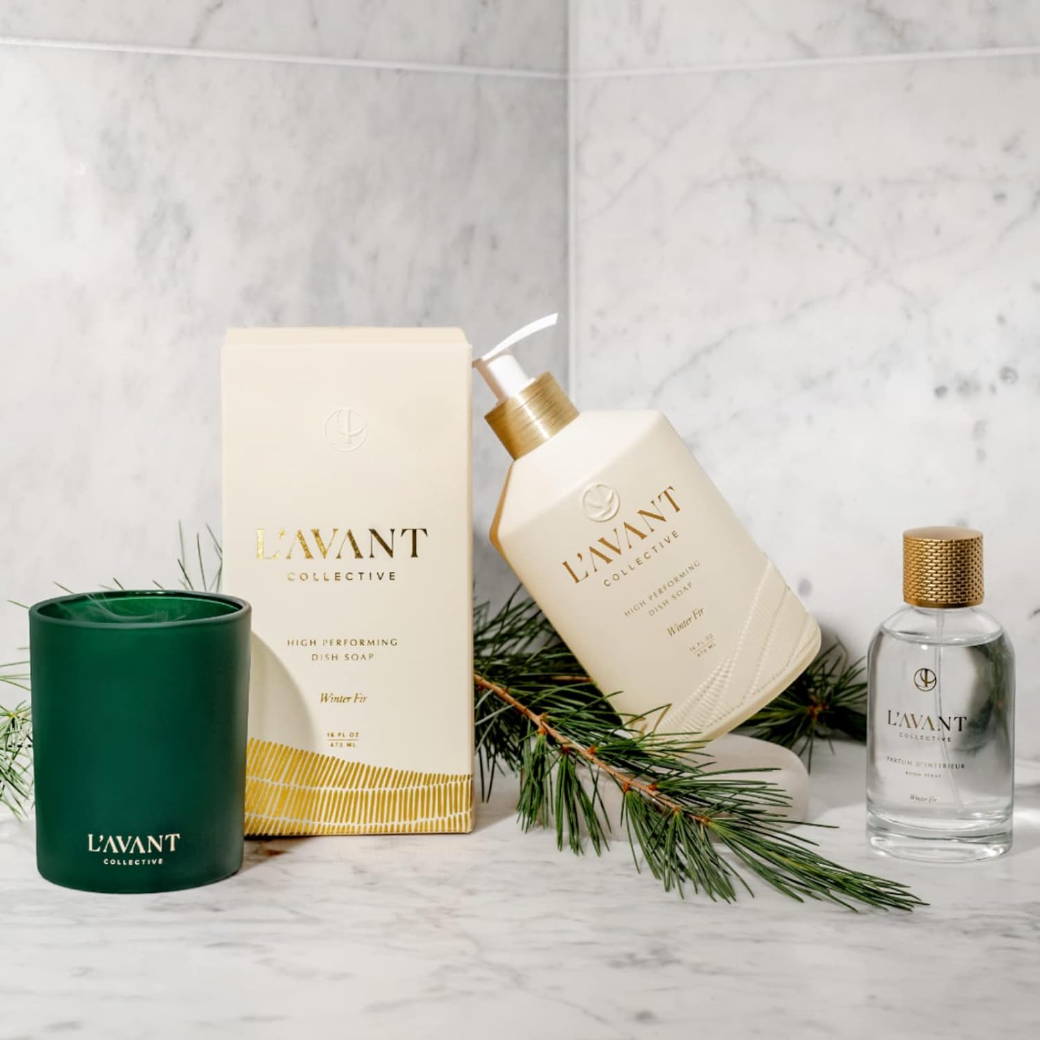 L'AVANT Collective High Performing Dish Soap | Plant-Based Ingredients & High Performing Formula | Winter Fir Scent | Notes of Cedar, Fir, Balsam, Sandalwood | Reusable Glass Bottle (16 Fl Oz) : Health & Household