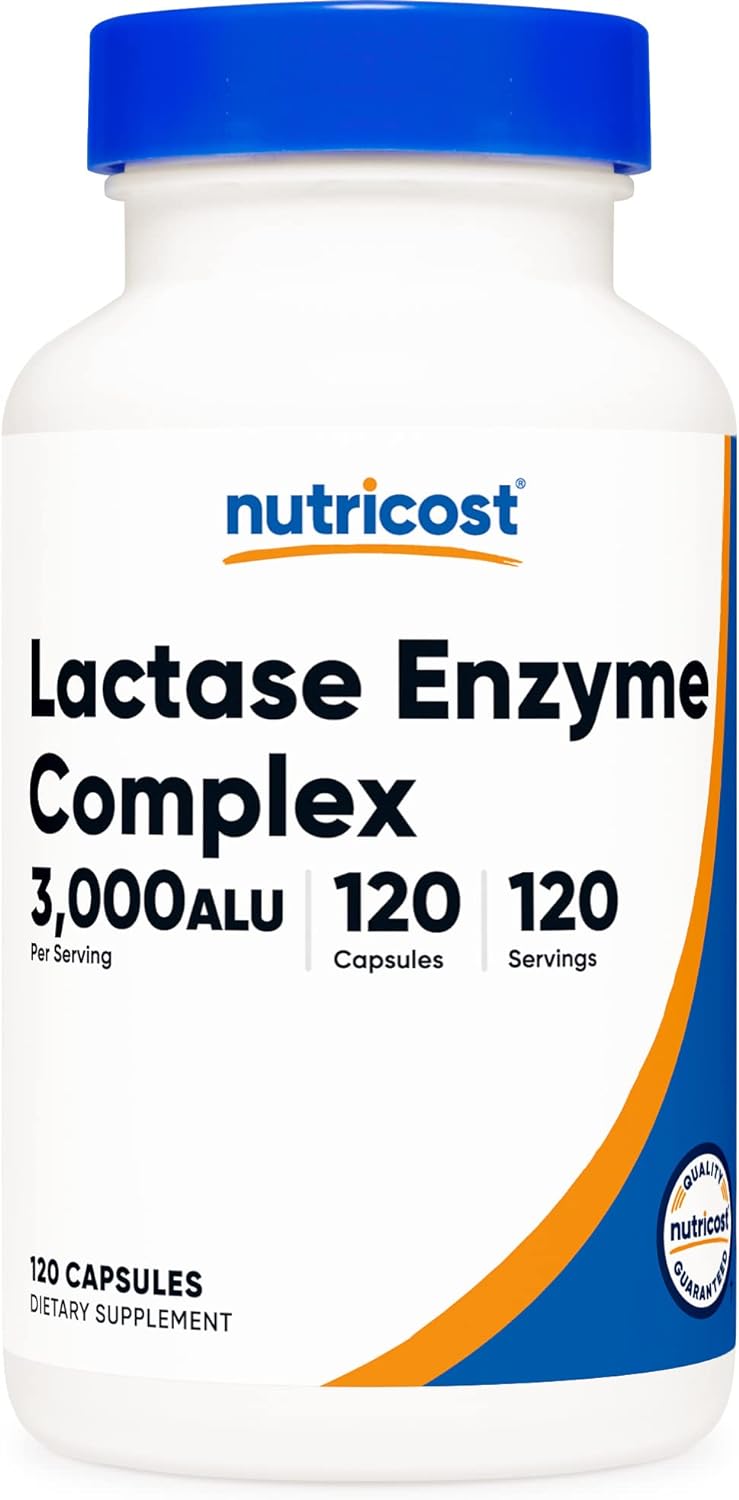 Nutricost Lactase Enzyme Complex 3,000 FCC ALU, 120 Vegetarian Capsules - Non-GMO, Gluten Free, 120 Servings