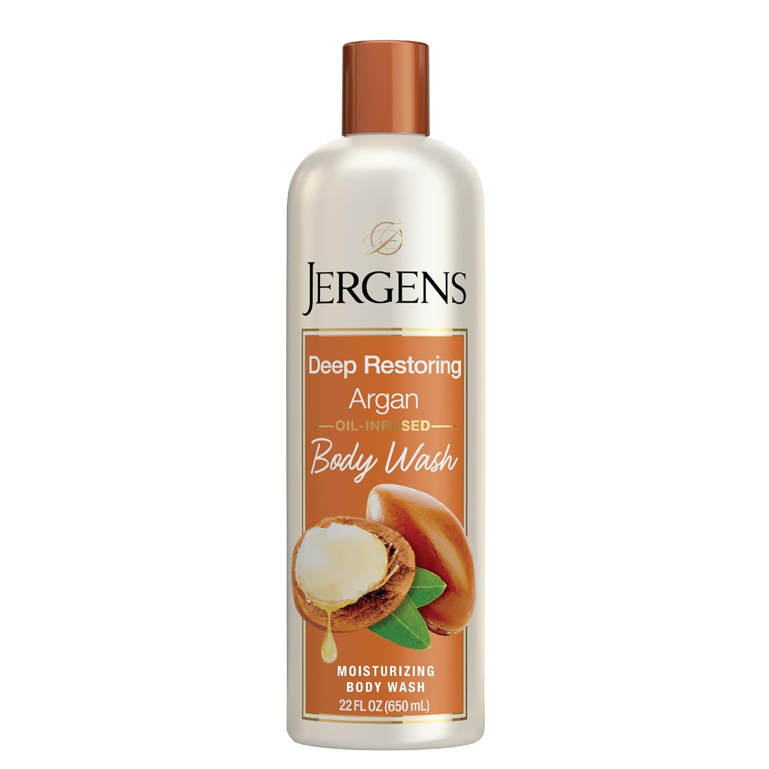 Jergens Deep Restoring Argan Body Wash, Daily Moisturizing Skin Cleanser, Paraben Free, 22 Ounces, Infused with Nourishing Argan Oil, pH Balanced, Dye Free, Dermatologist Tested