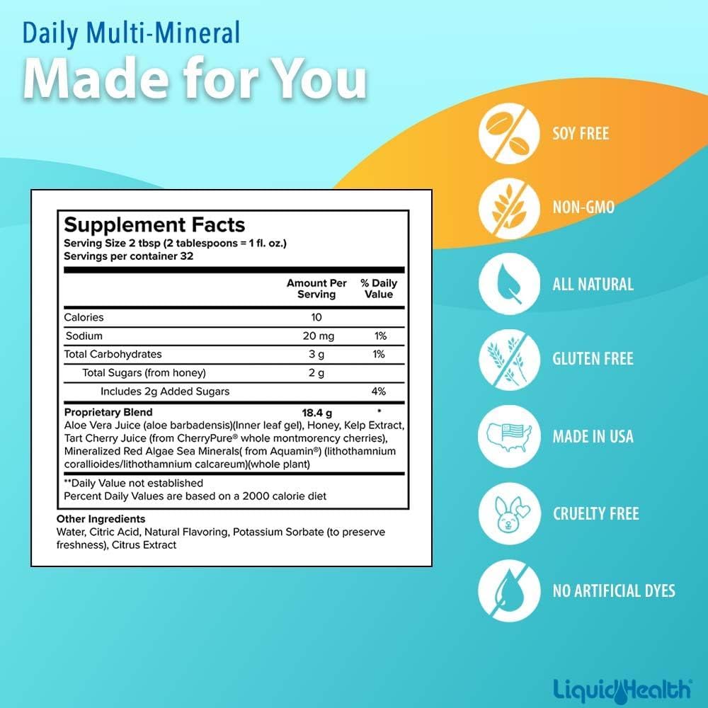 LIQUIDHEALTH Daily Multi Mineral Liquid Supplement with Fulvic Acid, Plant Based Ionic Aquamin Sea Trace Ocean Minerals - Immune Support, Energy, Gut Health, Detox - Vegetarian, Sugar-Free (2 Pack) : Health & Household