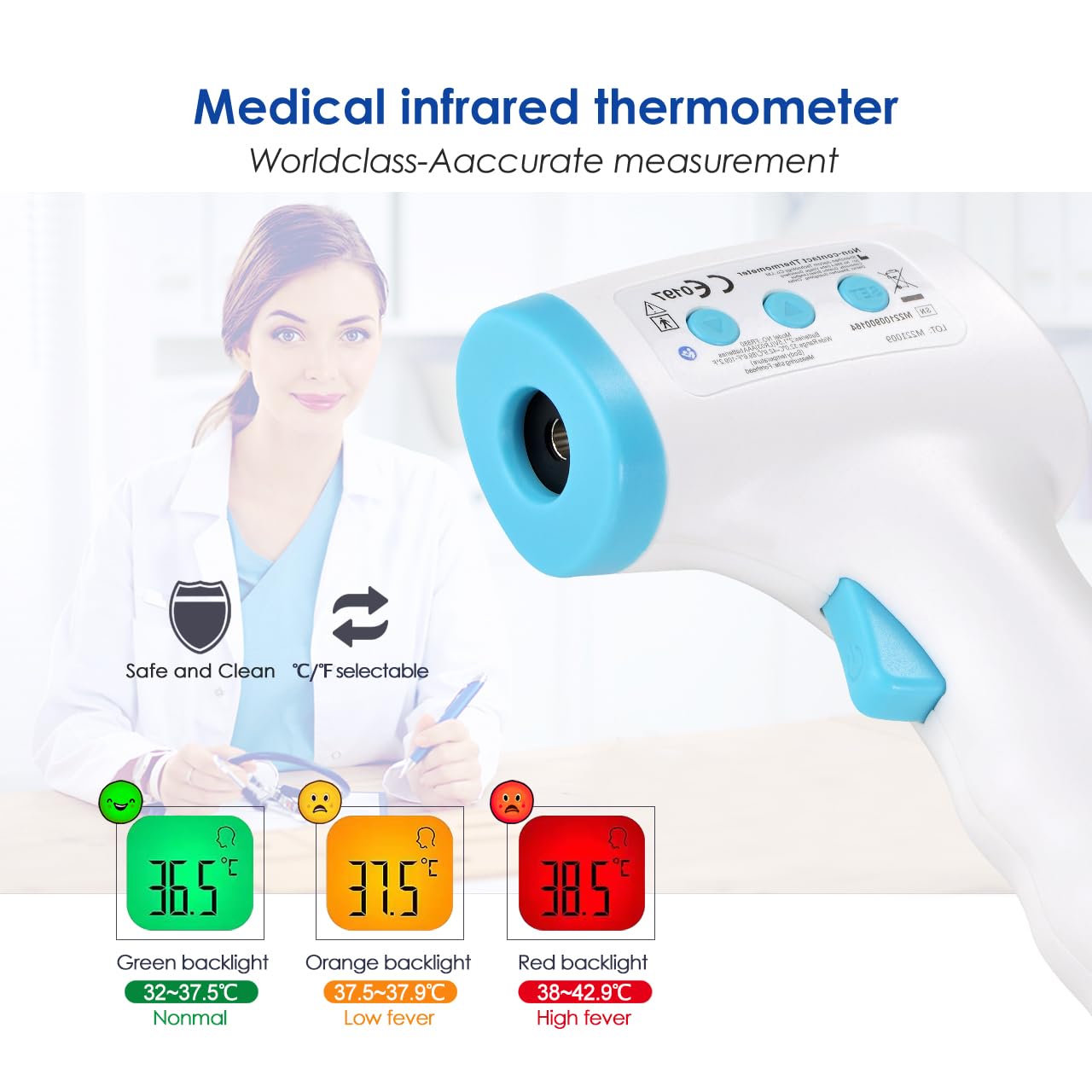 Non-Contact Infrared Forehead Thermometer for Baby and Adults,No Touch Instant Read Digital Infrared Thermometer Gun with Fever Alarm, Touchless Kids Thermometer, Instant Accuracy Readings : Baby