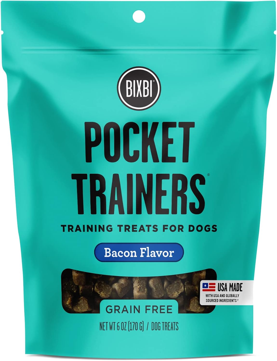 Bixbi Pocket Trainers, Bacon (6 Oz, 1 Pouch) - Small Training Treats For Dogs - Low Calorie And Grain Free Dog Treats, Flavorful Pocket Size Healthy And All Natural Dog Treats