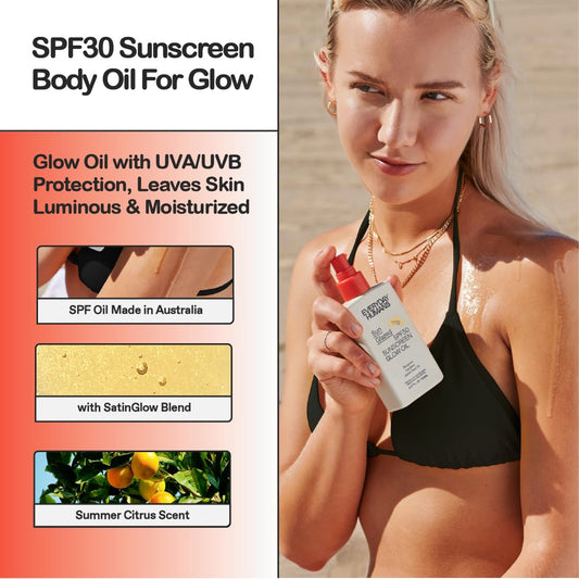 Everyday Humans SPF30 Sheer Body Glow Oil with Gold Mica | Sun Glazed Hydrating UV Protection Vegan Cruelty Free 5.1 Fl Oz | Bergamot, Squalane, Jojoba Seed Oil | UVA/UVB Broad Spectrum Protection