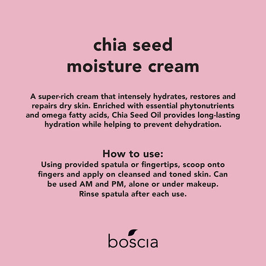 Boscia Chia Seed Moisture Cream - Vegan, Cruelty-Free, Natural Skin Care - Sensitive Skin Face Lotion With Elderberry, Vitamin A, Vitamin B6, Vitamin C & Vitamin E - For Dry Skin Types - 1.61 Oz