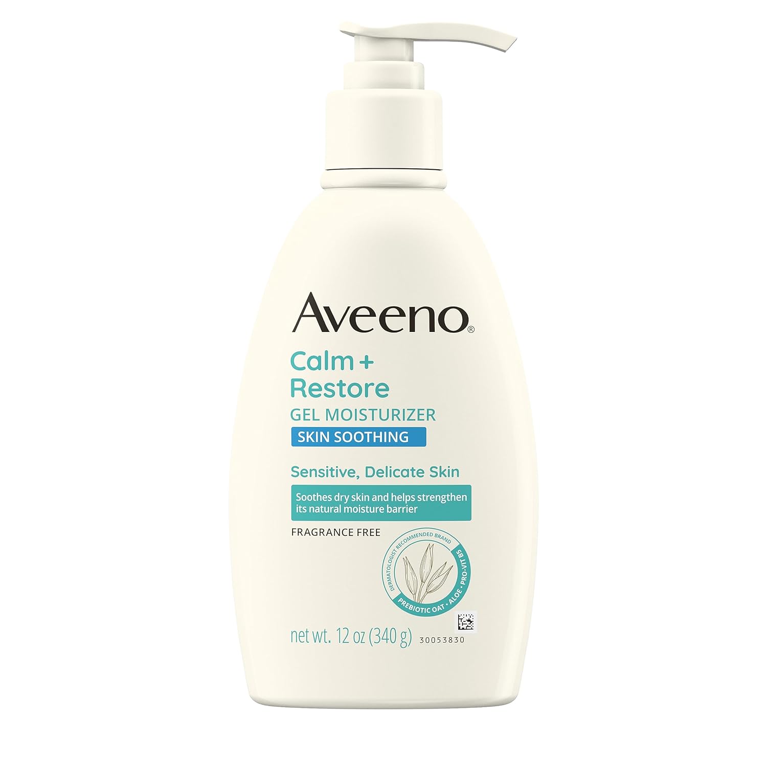 Aveeno Calm + Restore Gel Body Moisturizer for Sensitive, Delicate Skin, Lightweight Daily Dry Skin Healing Moisturizer with Prebiotic Oat, Aloe & Pro-Vitamin B5, Fragrance Free, 12 oz