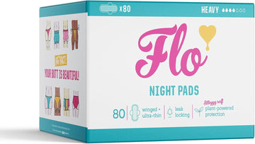 Flo Organic Bamboo Sanitary Towels With Wings – Ultra-Thin, Soft, Absorbent Period Pads For Leak-Proof Protection – 14 Night Pads