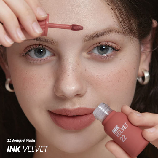 Peripera Ink The Velvet Lip Tint - High Pigment Color, Longwear, Weightless, Not Animal Tested, Gluten-Free, Paraben-Free (022 Bouquet Nude)