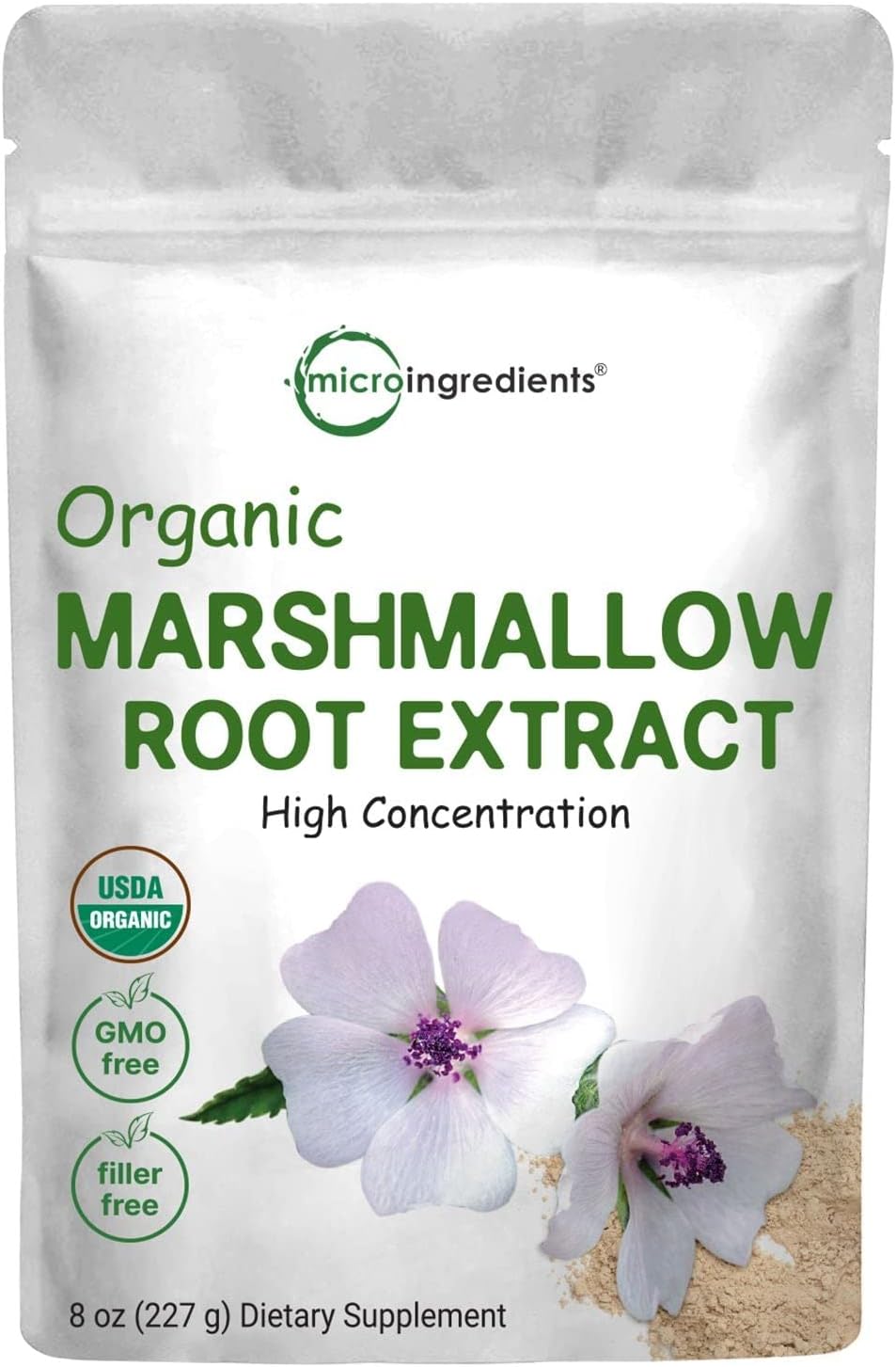 Micro Ingredients Organic Marshmallow Root Powder, 8 Ounce, Filler Free and Traditionally Used, Supports Digestive Gastrointestinal Health, Non-Irradiated and No GMOs, Vegan Friendly