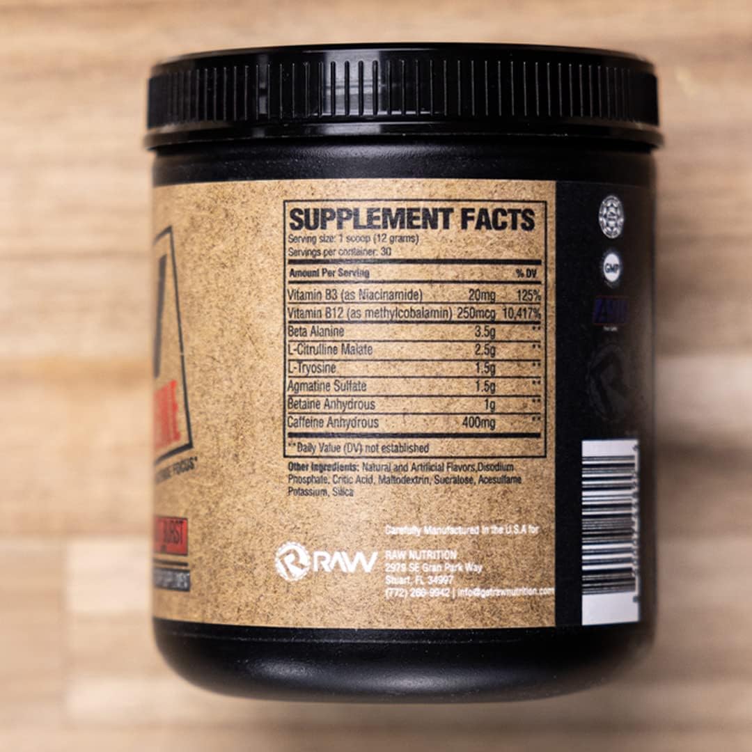 RAW Preworkout Extreme | High Stimulant Preworkout Powder Drink, Extreme Energy, Focus and Endurance Booster | Explosive Strength and Pump During Workout for Max Gains | Fruit Burst (30 Servings) : Health & Household