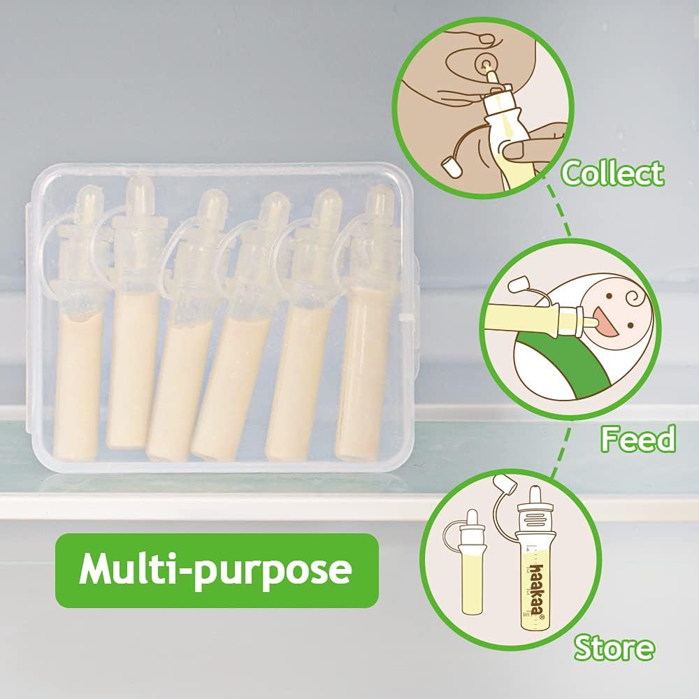 haakaa Colostrum Collector with Storage Case Set, Included 1 pc Reusable Cotton Wipe and Storage Box (0.1oz/4ml, 6 pcs) : Baby