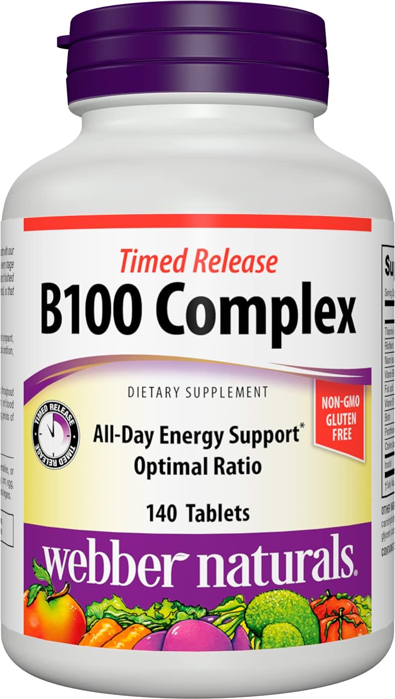 Webber Naturals Vitamin B100 B-Complex, 140 Tablets, All 8 B Vitamins, All-Day Energy, Immune Function and Metabolism Support, Gluten Free, Non-GMO, Vegan