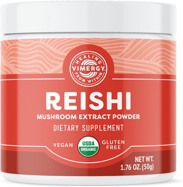 Vimergy Usda Organic Reishi Mushroom Extract Powder, 33 Servings – Red Reishi Mushroom - Supports Healthy Immune System - Non-Gmo, Kosher, Gluten-Free, Vegan, Paleo - 100% Pure With Zero Fillers (50G)