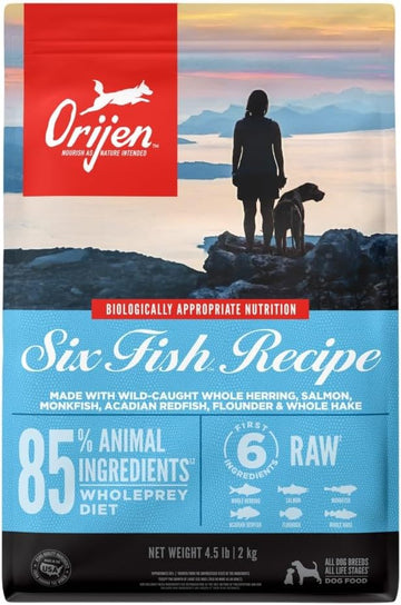 ORIJEN Six Fish Dry Dog Food, Grain Free and Chicken Free Dog Food, Fresh or Raw Ingredients, 4.5lb