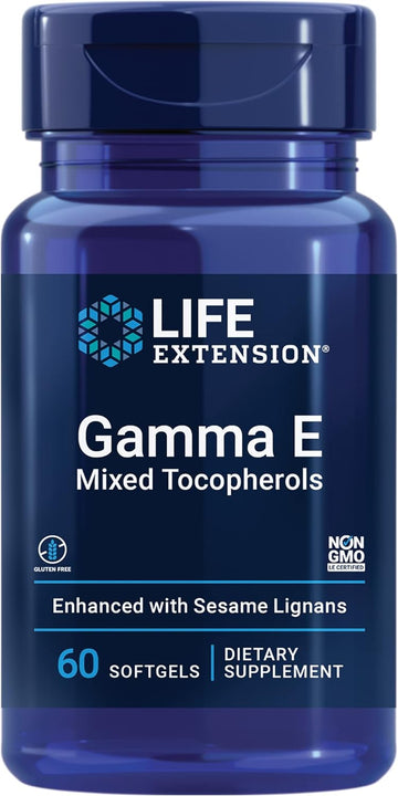 Life Extension Gamma E Mixed Tocopherols — Complete D-Alpha Vitamin E Supplement For Heart Health And Skin Care - Gluten-Free, Non-Gmo - 60 Softgels