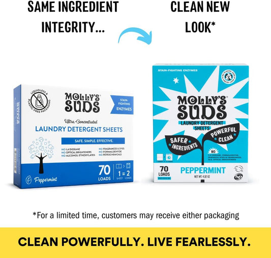 Molly’S Suds Laundry Detergent Sheets | Gentle On Sensitive Skin, Powerful Plant-Based Enzymes, Stain-Fighting | Liquidless & Plastic-Free Packaging | 70 Loads (Peppermint)