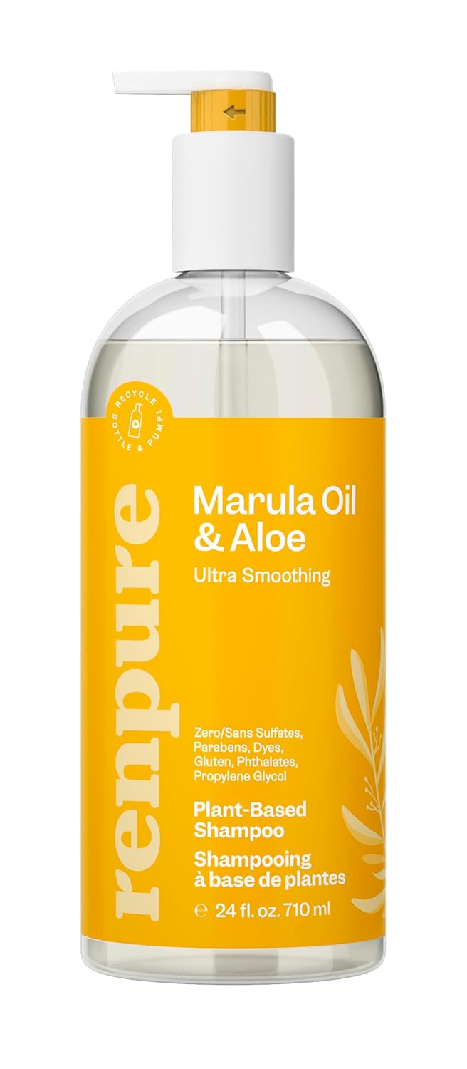 Renpure Plant Based Marula Oil And Aloe Ultra Smoothing Shampoo - Ideal For Dry, Frizzy Hair - Leaves Hair Hydrated - Rids Hair Of Grime - Paraben Free - Recyclable, Pump Bottle Design - 24 Fl Oz