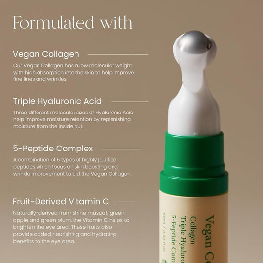 Axis-Y Vegan Collagen Eye Serum - K Beauty Triple Hyaluronic Acid & Peptide Collagen Serum Improve Skin Elasticity, Reduce Fine Lines & Dark Circles - Vegan Korean Skin Care Eye Cream - 0.33 Fl. Oz