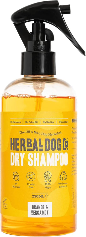 Herbal Dog Co Natural Dry Shampoo for Dogs & Puppies - Orange & Bergamot, 250ml - Dog Grooming Dog Perfume & Conditioner - Hypoallergenic, Vegan, Made in UK?Orange & Bergamot