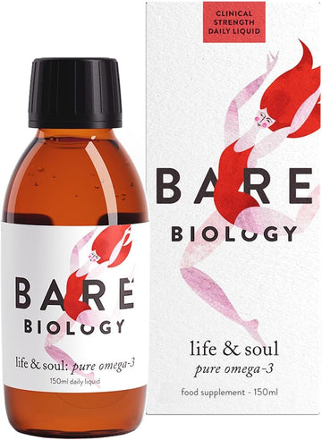 Bare Biology Maximum Strength Pure Omega 3 Fish Oil Liquid 3,000mg - Life & Soul Liquid Omega 3 (1 to 2 months supply - 150ml) EPA 2000mg DHA 1000mg. Supports Heart, Brain Function & Eye Health